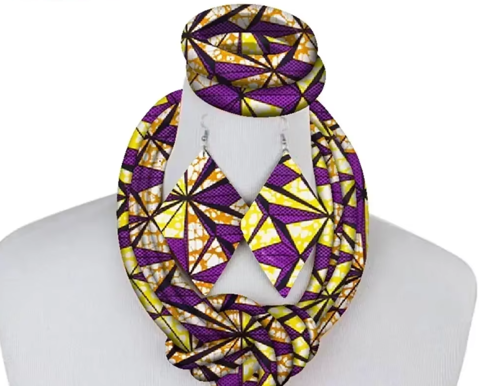 3-Piece Side Knot Ankara Fabric Jewelry Set