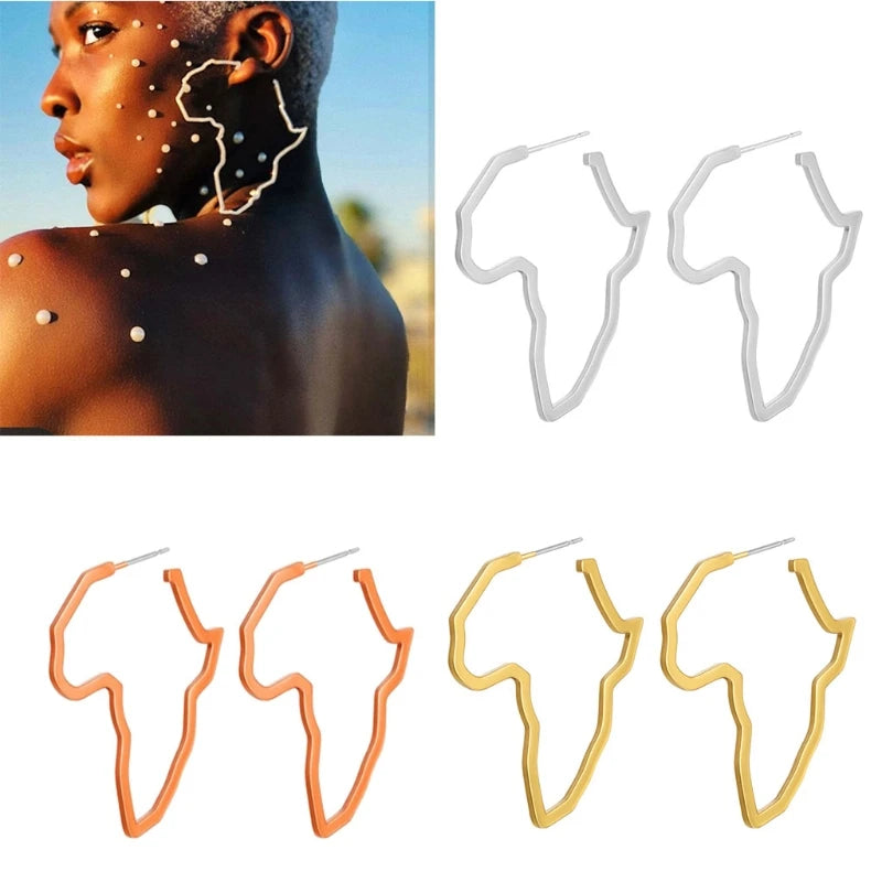 Bold Africa Map Gold Earrings