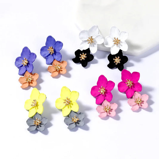 Korean Rhinestone Flower Earrings