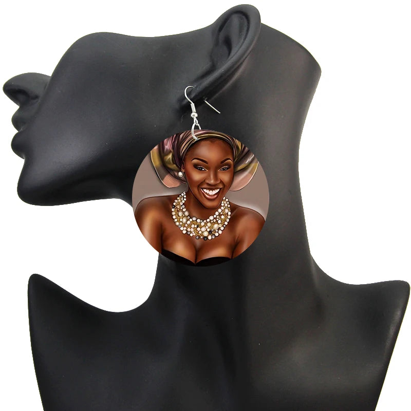 Afro Natural Hair Painted Wood Drop Earrings