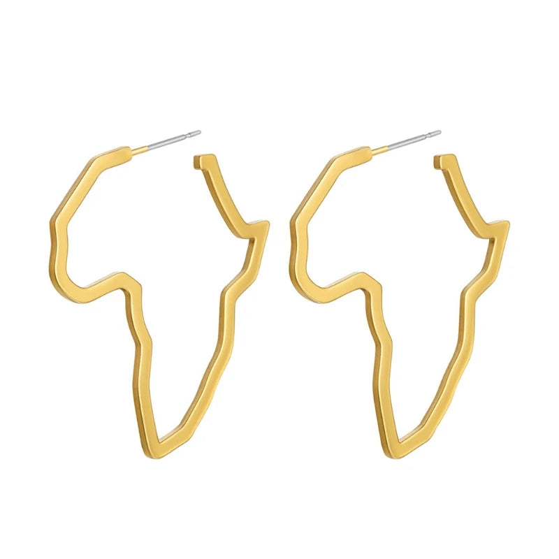 Bold Africa Map Gold Earrings