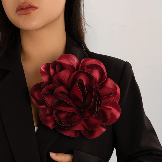 Satin Rose Flower Brooch for Women