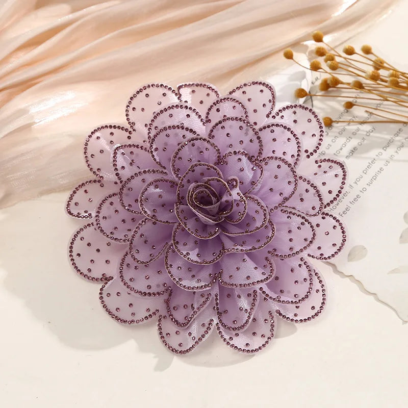 Colorful Rhinestone Fabric Flower Brooch