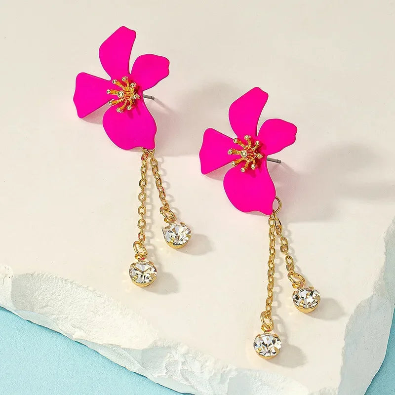 Fuchsia Enamel Flower Earrings