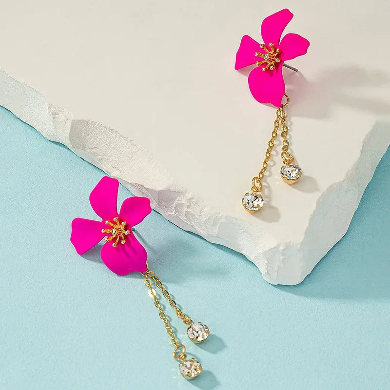 Fuchsia Enamel Flower Earrings