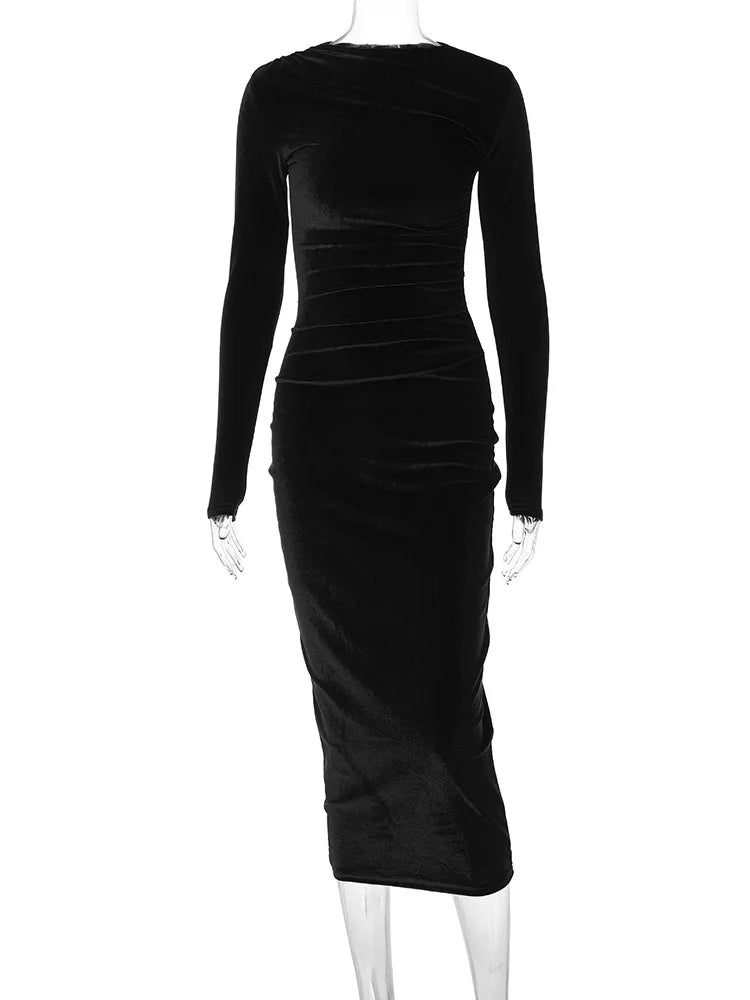 Estelle Ruched Velvet Midi Dress