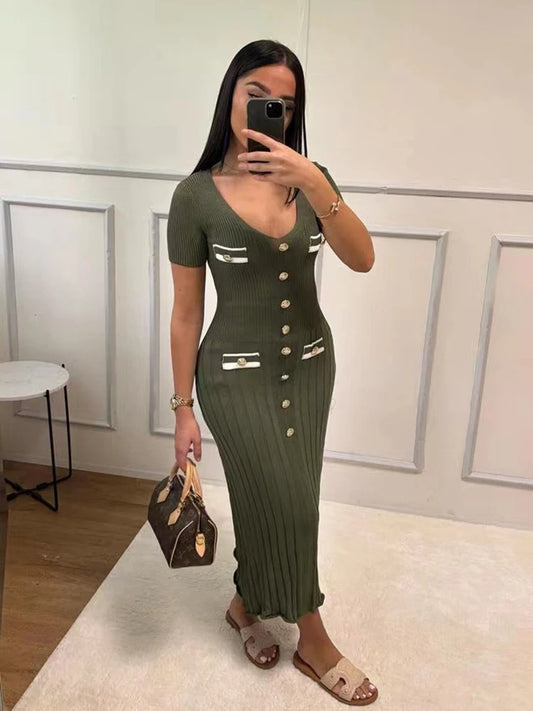 Scarlett V Neck Single Breasted Bodycon Dress