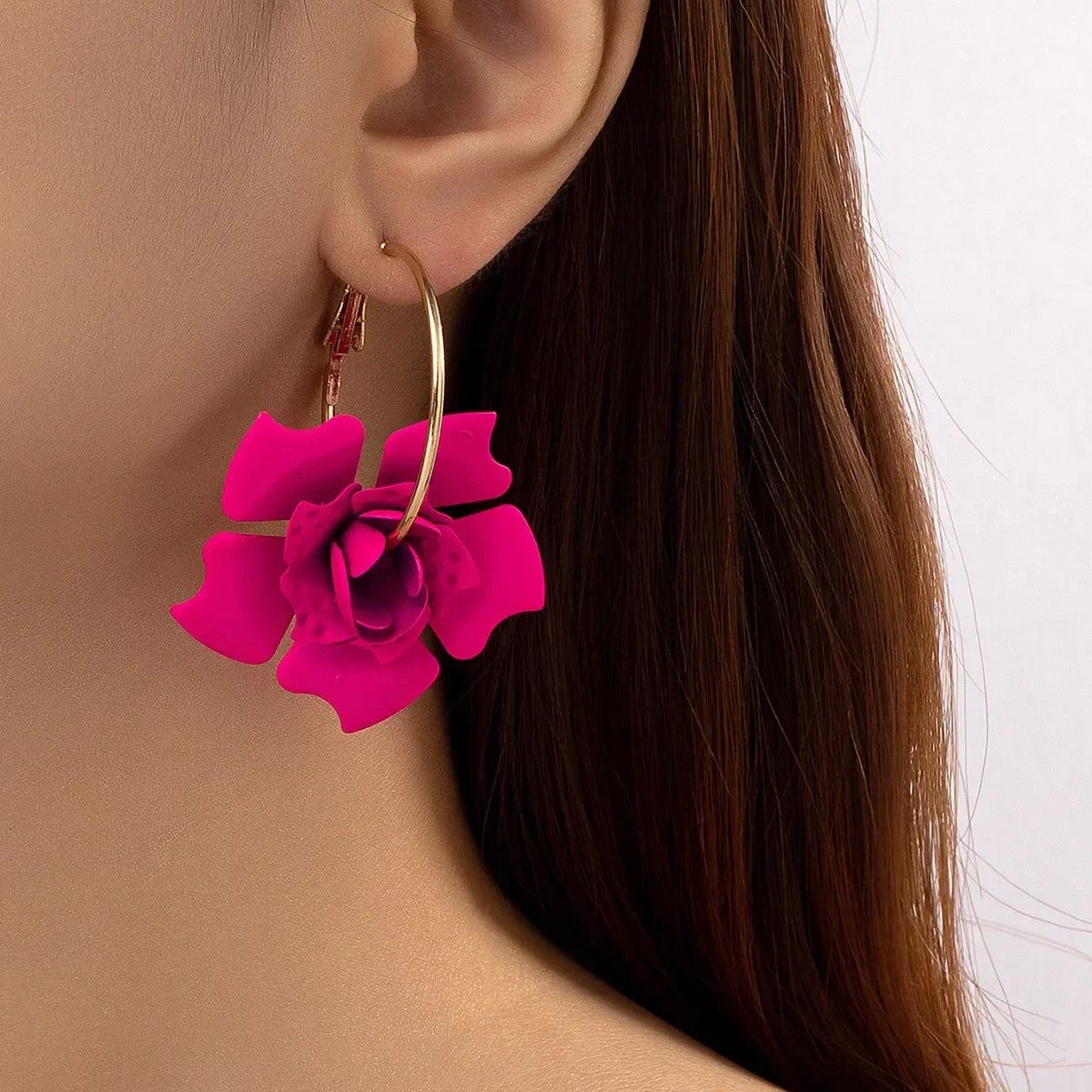 Fuchsia Enamel Flower Earrings