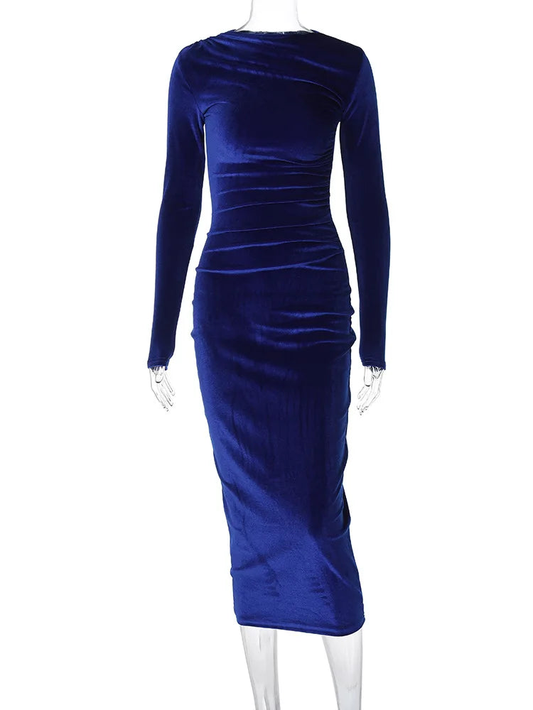 Estelle Ruched Velvet Midi Dress