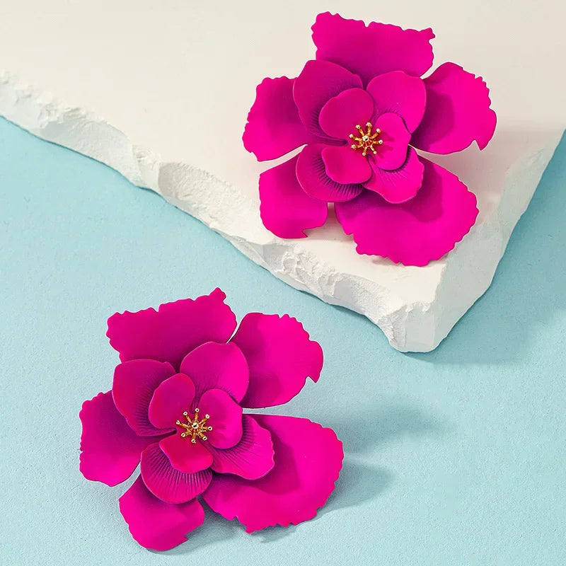 Fuchsia Enamel Flower Earrings