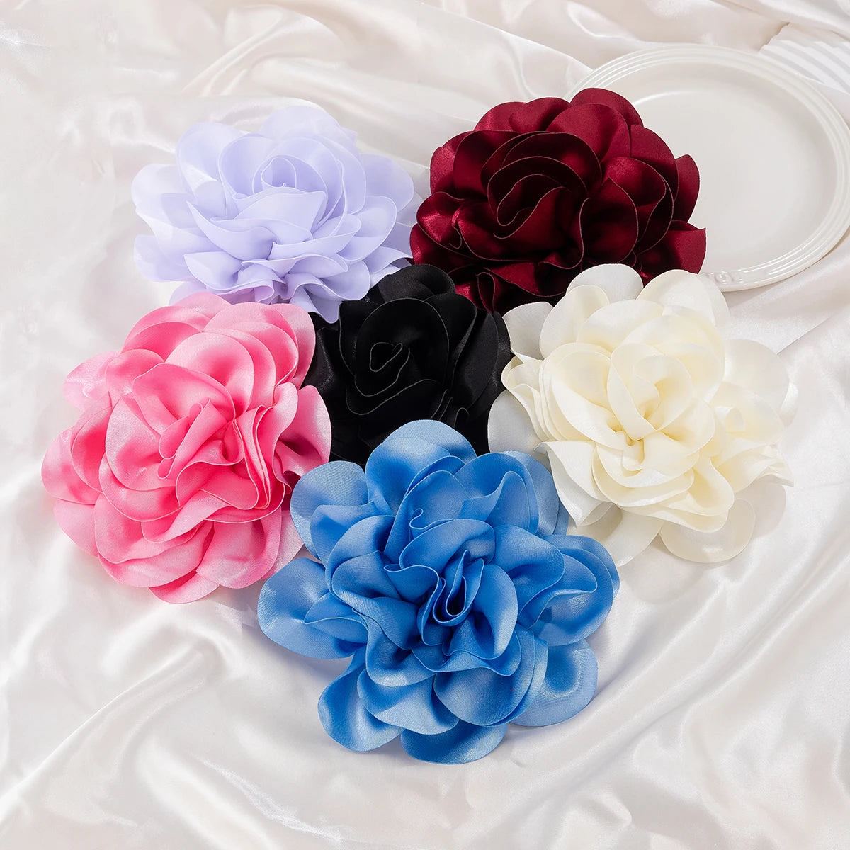 Satin Rose Flower Brooch for Women