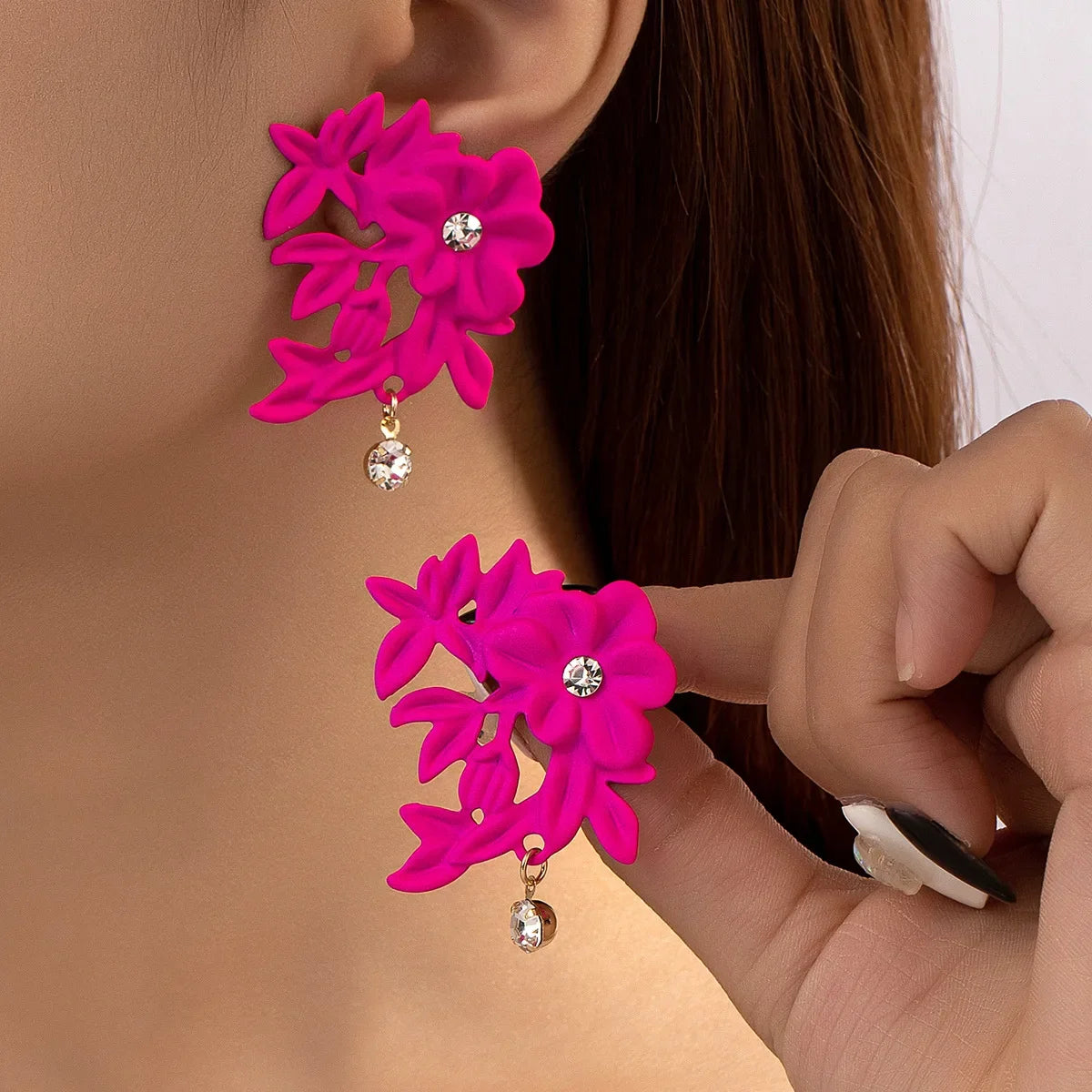 Fuchsia Enamel Flower Earrings