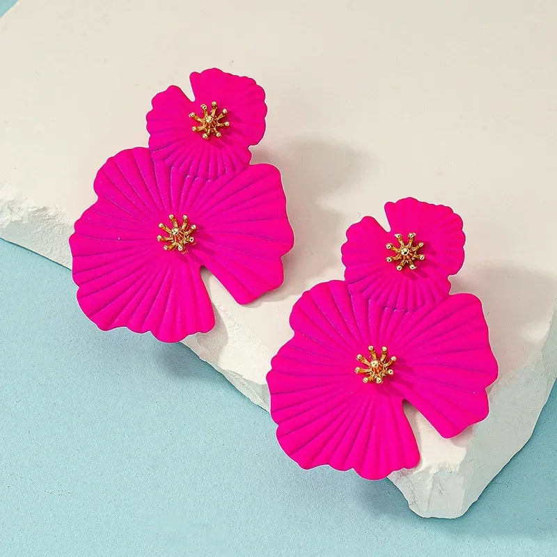 Fuchsia Enamel Flower Earrings