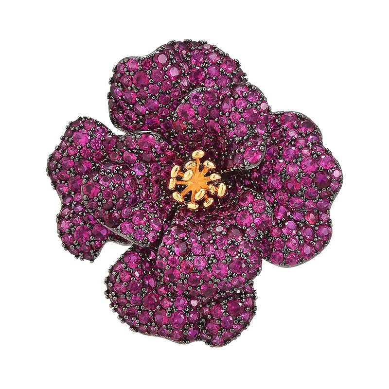 Copper Brooch with Exquisite Purple Flower