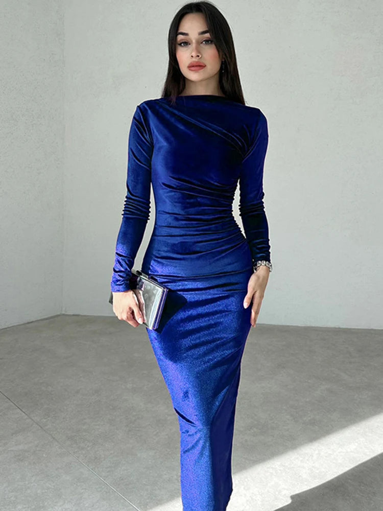 Estelle Ruched Velvet Midi Dress