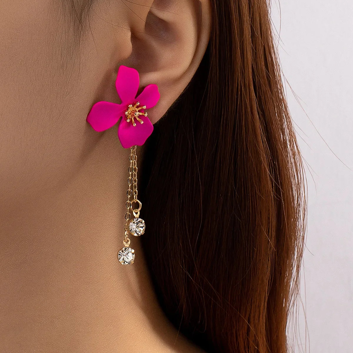 Fuchsia Enamel Flower Earrings