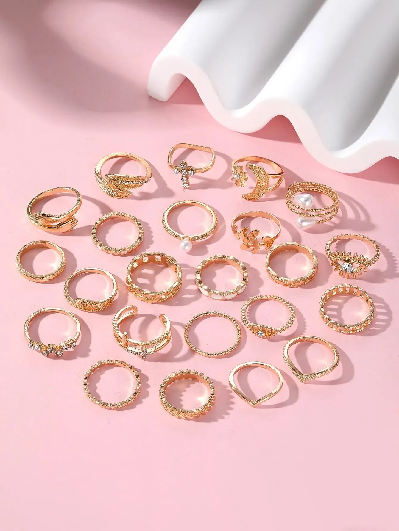 22 Pcs Fashionable Punk Cartoon & Pearl Rings Set