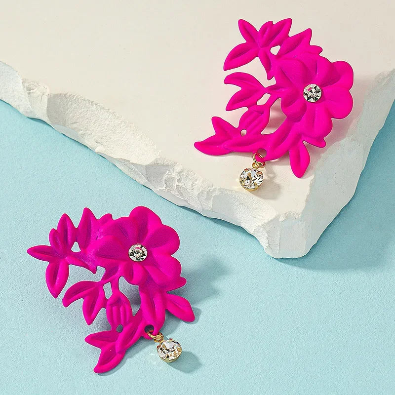 Fuchsia Enamel Flower Earrings