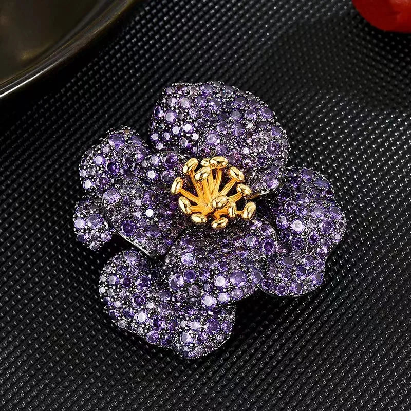 Copper Brooch with Exquisite Purple Flower