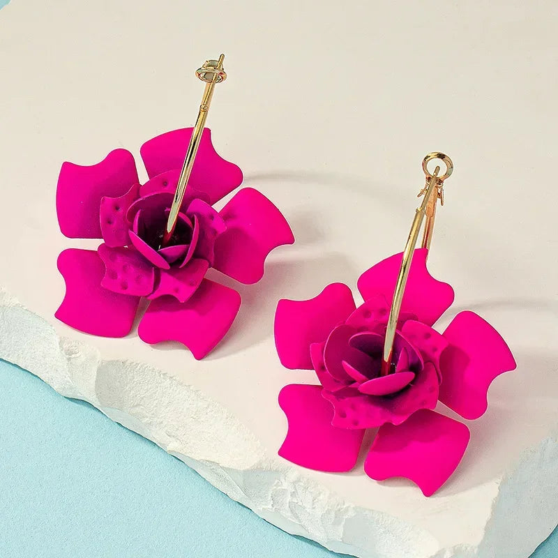 Fuchsia Enamel Flower Earrings