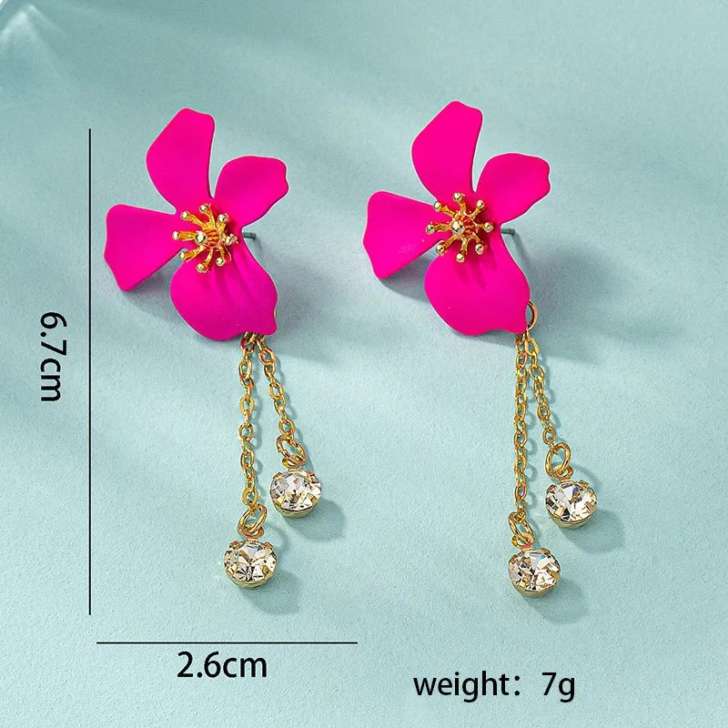 Fuchsia Enamel Flower Earrings