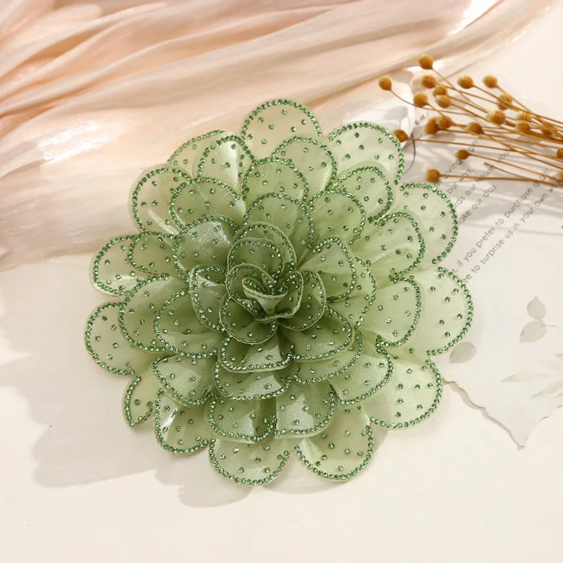 Colorful Rhinestone Fabric Flower Brooch