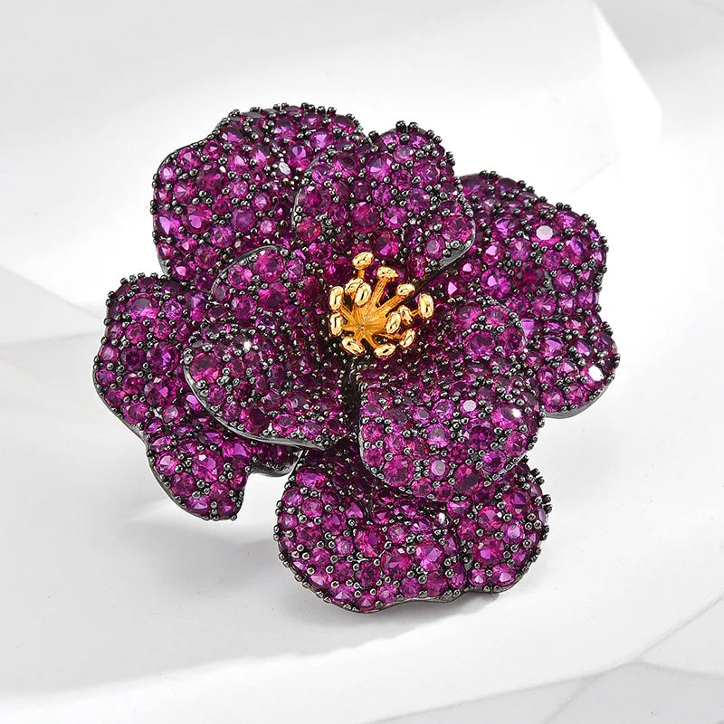 Copper Brooch with Exquisite Purple Flower