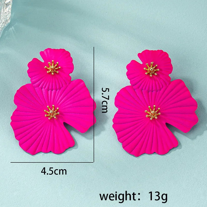 Fuchsia Enamel Flower Earrings