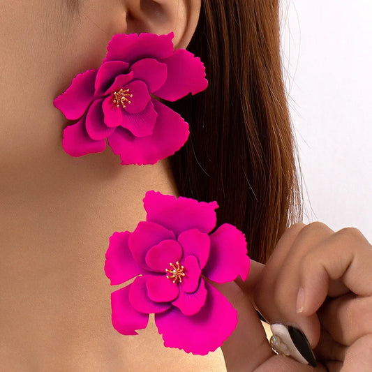 Fuchsia Enamel Flower Earrings