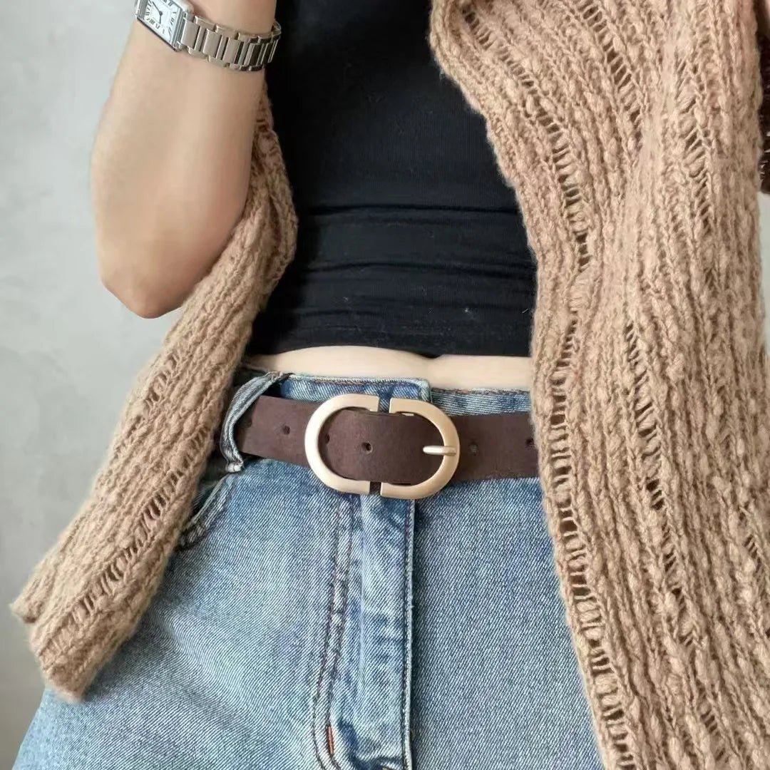 New Two-Sided Genuine Leather Suede Women's Belt