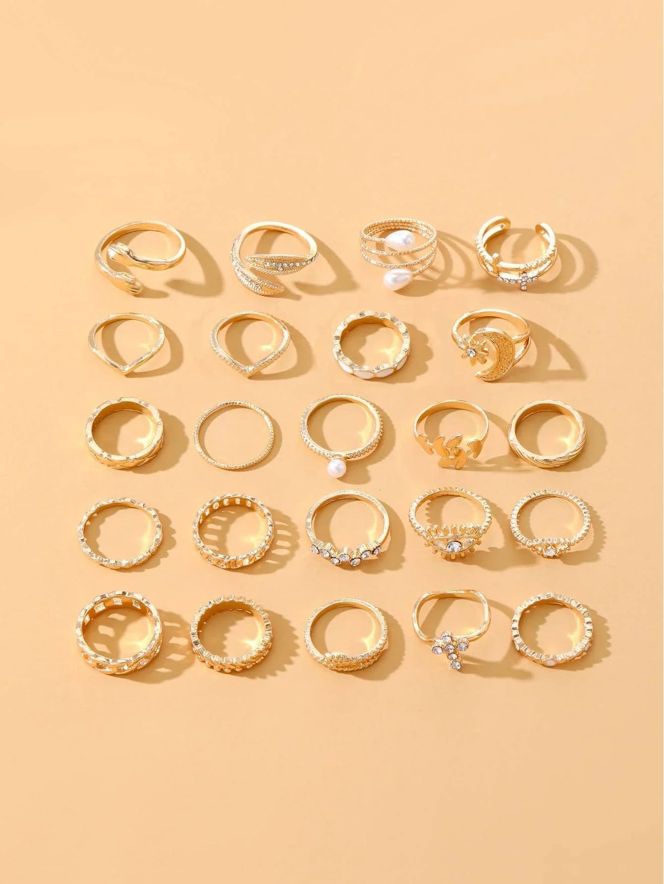 22 Pcs Fashionable Punk Cartoon & Pearl Rings Set