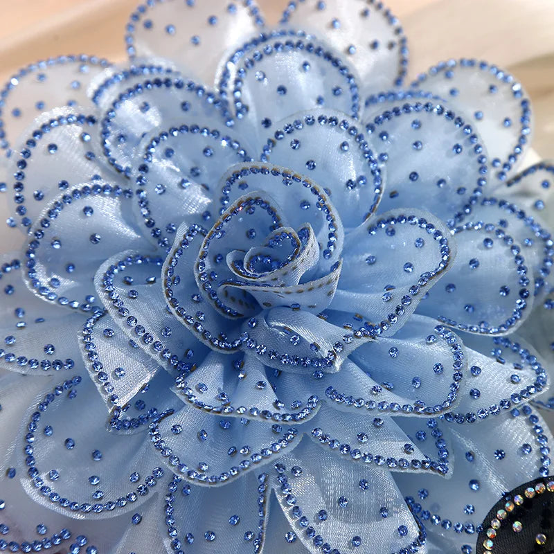 Colorful Rhinestone Fabric Flower Brooch