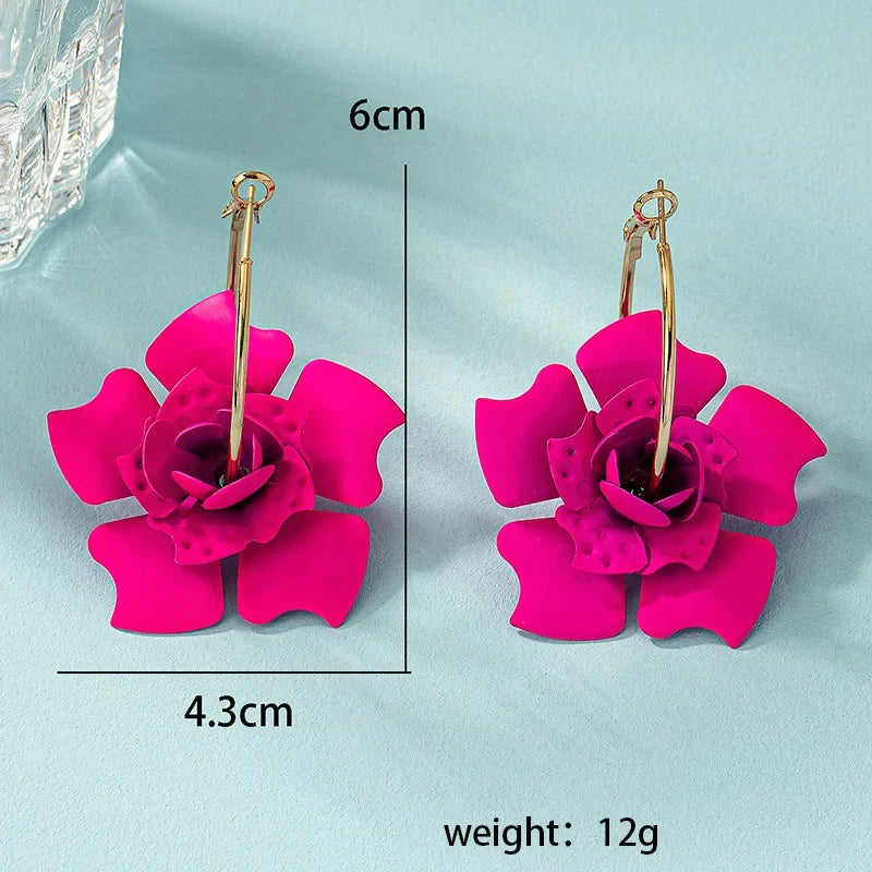 Fuchsia Enamel Flower Earrings