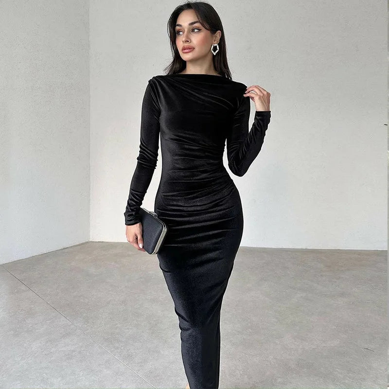 Estelle Ruched Velvet Midi Dress