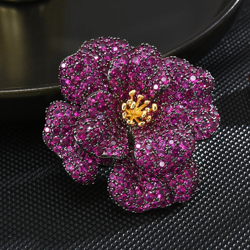 Copper Brooch with Exquisite Purple Flower